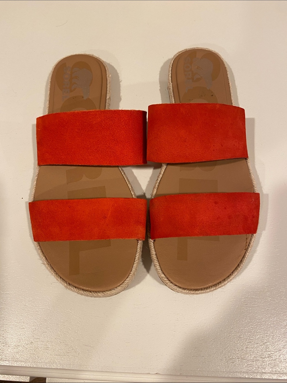 Sorel Women's Double-Strap Suede Slide Sandals in Orange-Red
